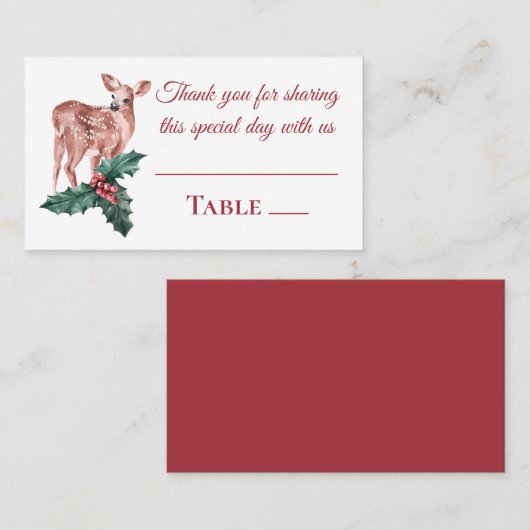 Carte De Placement Reindees Noël hiver Rouge Mariage Merci (Devant / Derrière)