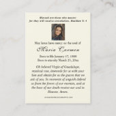 Carte De Placement Religieux Vierge Marie Funérailles Guadalupe (Dos)