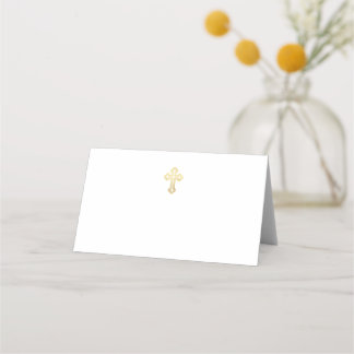 Carte De Placement Religious Christian Gold Cross Baptism Place Card