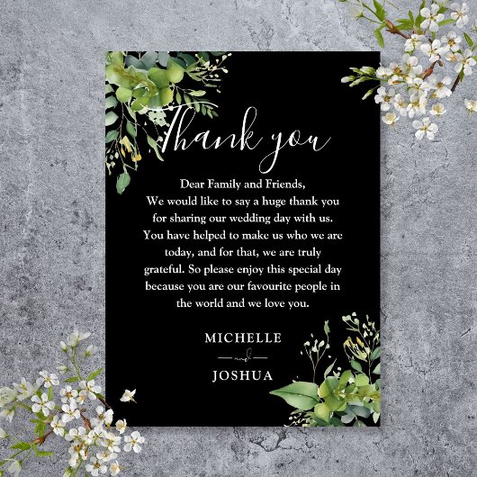 Carte De Placement Remerciement de mariage floral vert et blanc