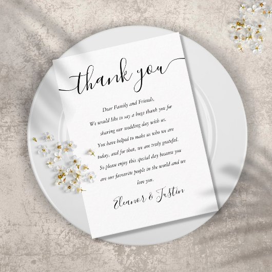 Carte De Placement Remerciement de mariage noir et blanc sur script