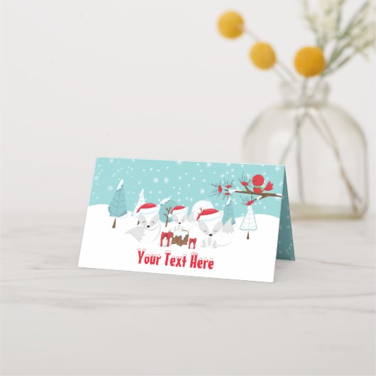 Carte De Placement Renards de l'Arctique Baby shower boisé de Noël (Devant)