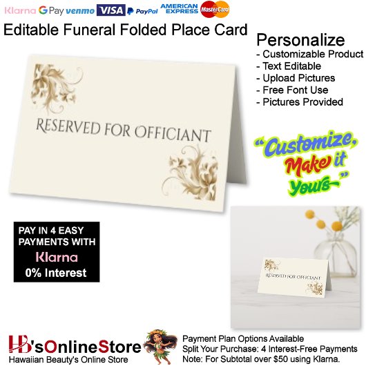 Carte De Placement Reserved for Officiant Flourish Funeral 