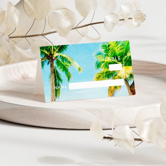 Carte De Placement Retro Blue Ocean Beach Palm Trees Mariage tropical