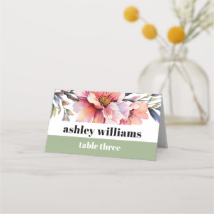 Carte De Placement Rhododendron fleurs rose pêche typographie mariage