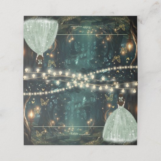 Carte De Placement Robe verte Enchanté Forêt Sage Quinceañera (Extérieur déplié)
