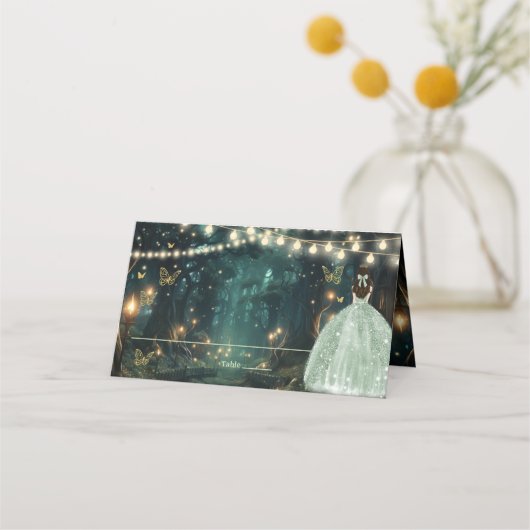 Carte De Placement Robe verte Enchanté Forêt Sage Quinceañera (Dos)