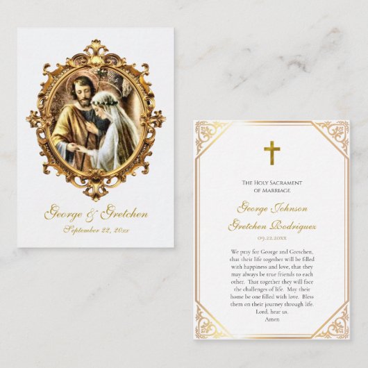 Carte De Placement Roman Catholic Wedding Prayer Card Joseph and Mary (Devant / Derrière)