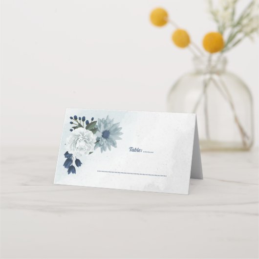 Carte De Placement romantique blanc & bleu vert fleuri (Devant)