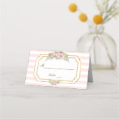 Carte De Placement Romantique Blush Pink Stripes Floral Numéro de tab (Dos)