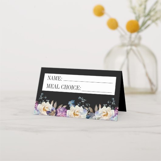 Carte De Placement Romantique Floral Moody Dark Meal Choice Mariage (Devant)