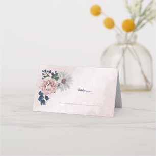 Carte De Placement romantique rose bleu & blanc fleuri table de verdu