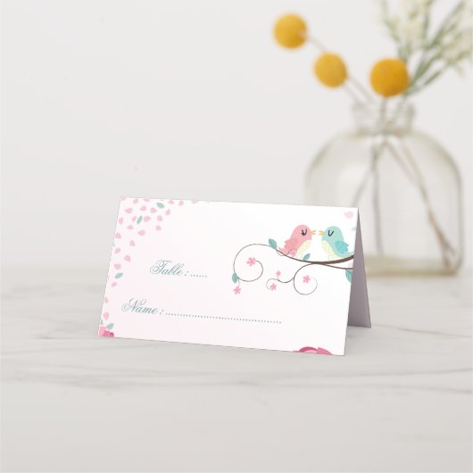 Carte De Placement Romantique rose & bleu inséparable botanique (Devant)