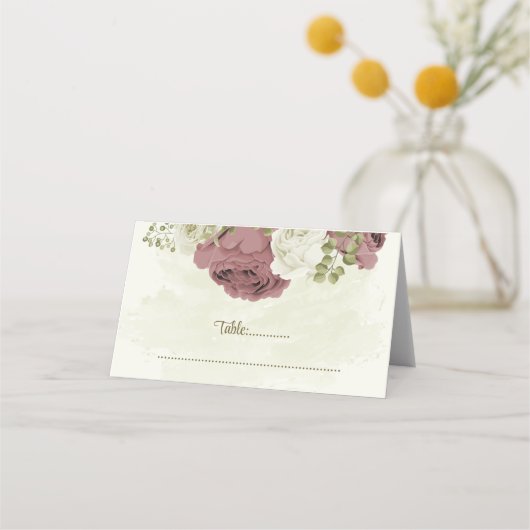 Carte De Placement rose blanc poussiéreux fleurs mariage botanique (Devant)