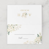 Carte De Placement Rose blanche Floral or Feuille table Mariage (Extérieur déplié)