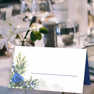 Carte De Placement Rose bleue royale et feuilles d'eucalyptus