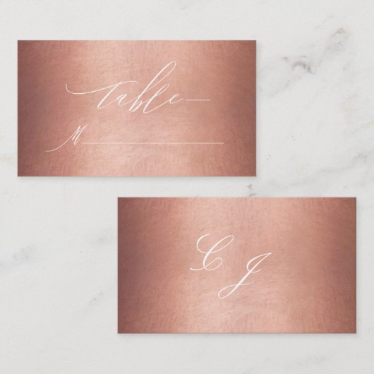 Carte De Placement Rose chic Gold White Script Monogram Mariage (Devant / Derrière)