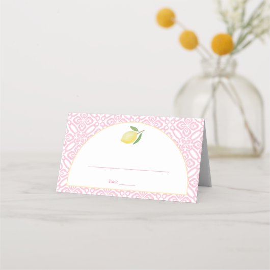 Carte De Placement Rose Citron Féminin avec Arche Fête de Mariage (Devant)