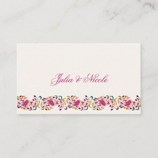 Carte De Placement Rose Classique Verte Jaune Florale Cygne Oiseau Ma (Devant)