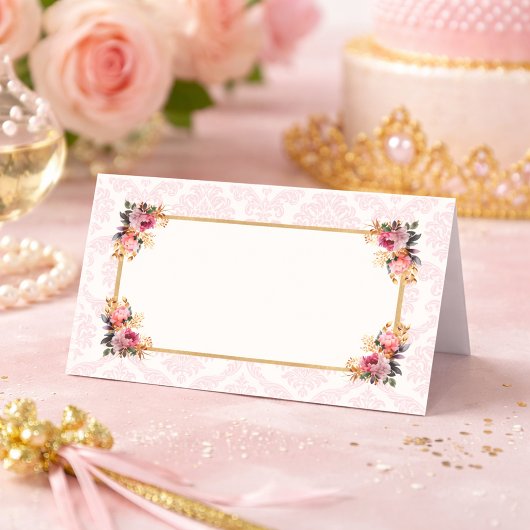 Carte De Placement Rose damassé floral Conte de fées Princesse