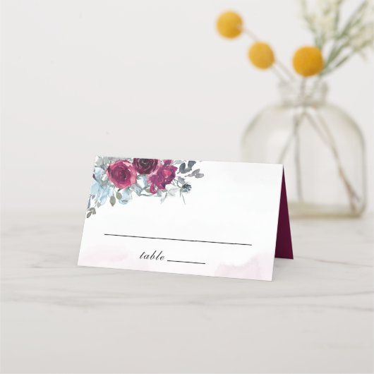 Carte De Placement Rose de Bourgogne blanc et bleu Mariage (Devant)