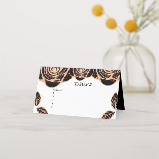 Carte De Placement Rose de bronze avec Feuilles sur noir personnalisa