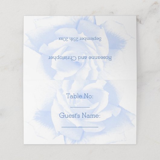 Carte De Placement Rose Design Mariage couleur bleu (Extérieur déplié)