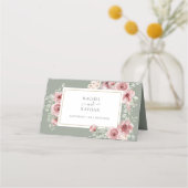 Carte De Placement Rose Floral Elegant Sage Green Mariage (Dos)