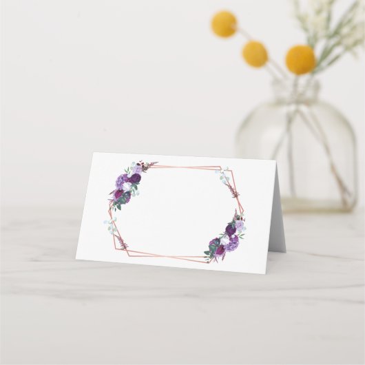 Carte De Placement Rose Floral violet or Mariage de cadre géométrique (Devant)