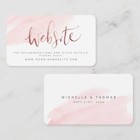 Carte De Placement Rose Gold Blush Script Mariage site Web Insérer un (Devant / Derrière)