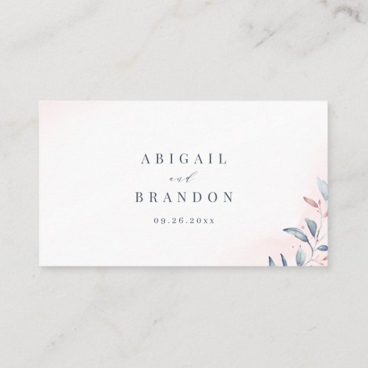 Carte De Placement Rose Gold Dusty Blue Greenery Site Web Insérer une (Dos)