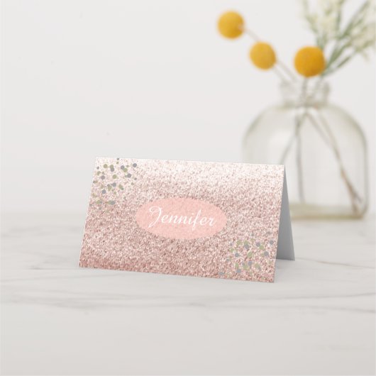 Carte De Placement Rose Gold Faux Parties scintillant Nom Lieu Titula (Devant)