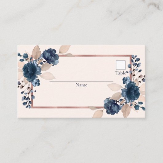 Carte De Placement Rose Gold Navy Blue Dusty rose Floral Mariage (Devant)