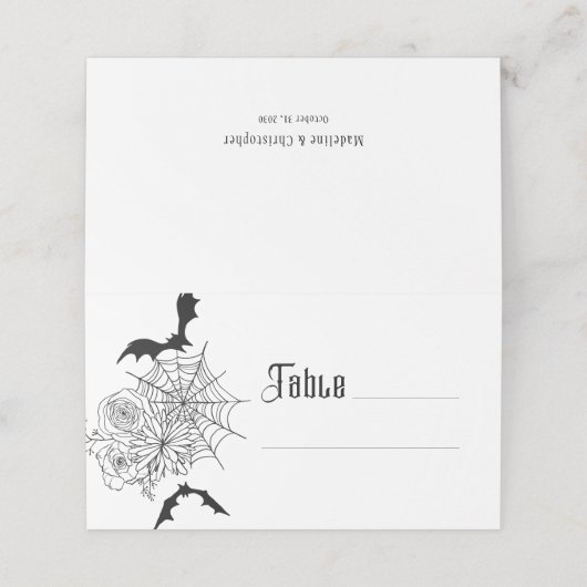 Carte De Placement Rose gothique Bat Spiderweb Mariage (Extérieur déplié)