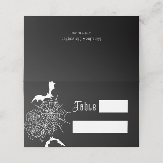 Carte De Placement Rose gothique Bat Spiderweb Mariage noir (Extérieur déplié)