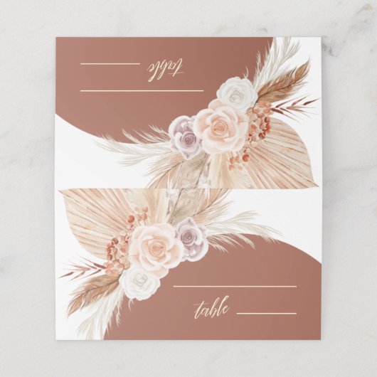 Carte De Placement Rose Muet Pampas Terracotta Mariage Siège table (Extérieur déplié)
