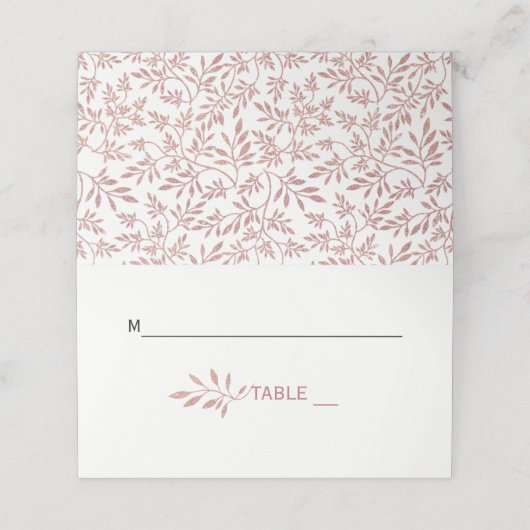 Carte De Placement Rose or feuille parties scintillant mariage tente (Extérieur déplié)