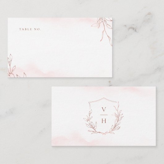 Carte De Placement Rose or simple crête botanique monogramme mariage (Devant / Derrière)
