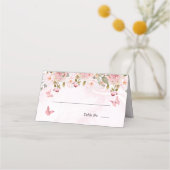 Carte De Placement Rose Papillons Floraux | Marbre Rose  (Devant)