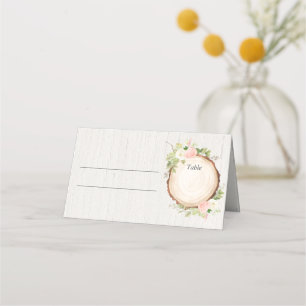 Carte De Placement Rose poudré blanc floral rustique élégant bois