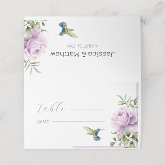 Carte De Placement Rose pourpre et colibri (Extérieur déplié)