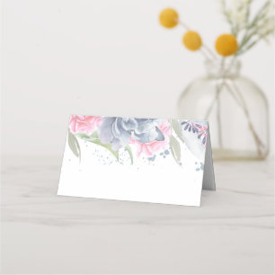 Carte De Placement Rose poussiéreux et bleu ardoise Floral élégant