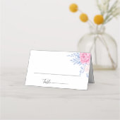 Carte De Placement Rose rose pâle Floral Dusty Blue Feuille Mariage (Devant)