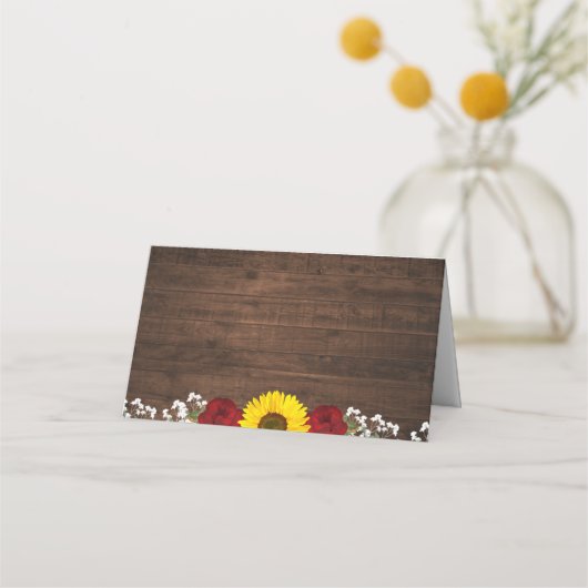 Carte De Placement Rose Rustique Tournesols Jar String Mariage (Dos)