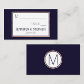 Carte De Placement Rose simple Gold Linked Marine Mariage bleu (Devant / Derrière)