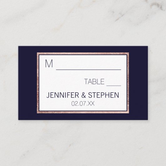 Carte De Placement Rose simple Gold Linked Marine Mariage bleu (Devant)