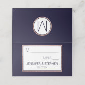 Carte De Placement Rose simple Gold Linked Marine Mariage bleu (Extérieur déplié)