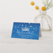 Carte De Placement Roses Argent et Bleu Royal Élégant Plié Table (Dos)