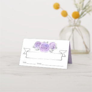 Carte De Placement Roses argent et lilas élégantes