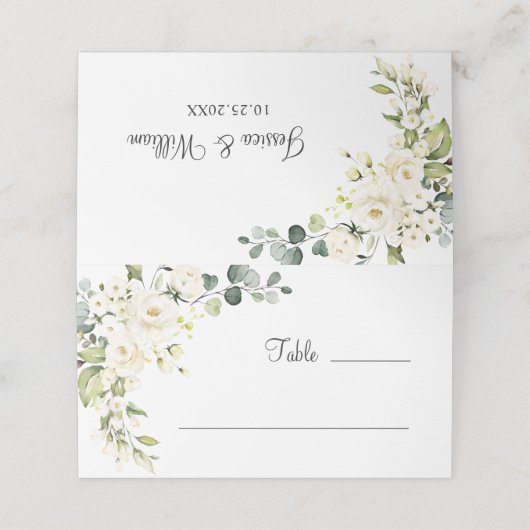 Carte De Placement Roses blanches d'ivoire Tableau Mariage de verdure (Extérieur déplié)